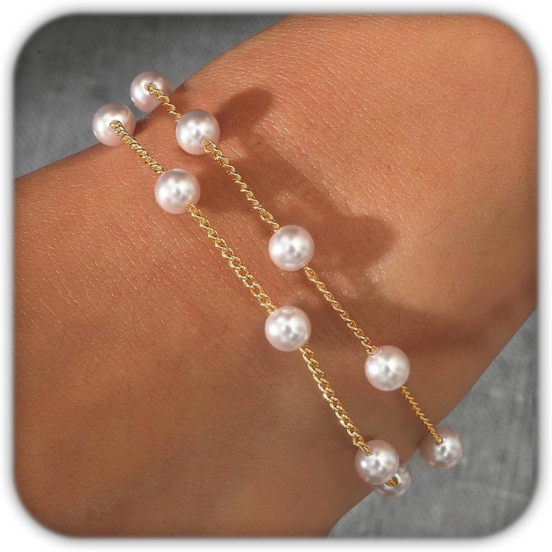 DAYANEY Pearl Bracelets for Women, Gold Bracelet Silver Pearl Jewelry as Valentines Gifts for Girls, Dainty Daisy and Heart Braclets Cute Floral Prom Jewelry for Bridesmaid Brazaletes Para Mujer - Image 1